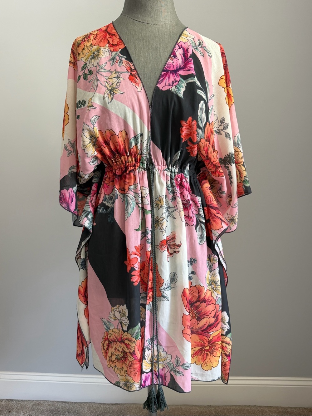 Cupshe Floral Kimono Kaftan Beach Cover Up Tunic Dress Size S